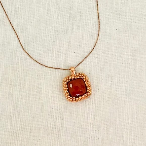 Necklace 18 in Chain Gold Plated over 925 Imitation Red Agate Stone - Picture 1 of 6